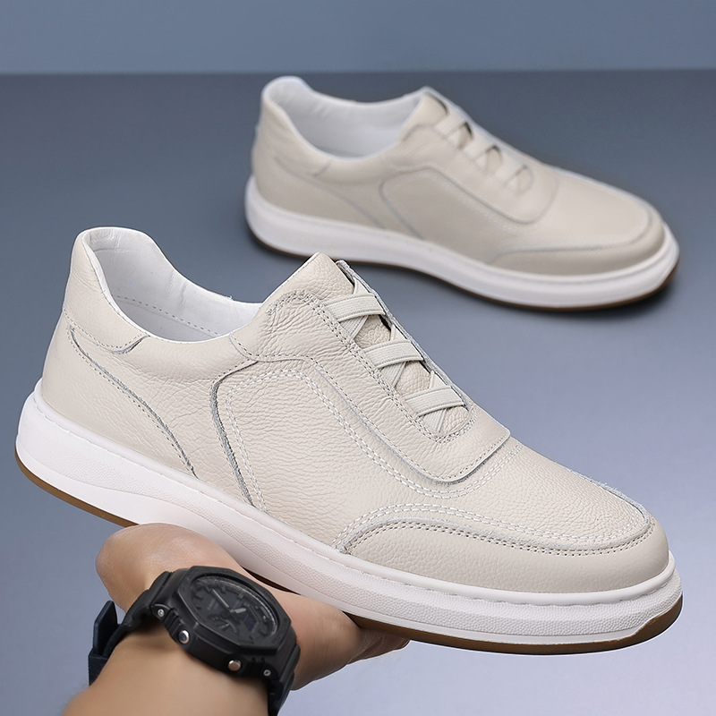 Piel de vaca de primera capa de verano nuevos zapatos casuales para hombres, zapatos blancos transpirables de cuero para hombres, zapatos de cuero de todo fósforo, zapatos de hombre