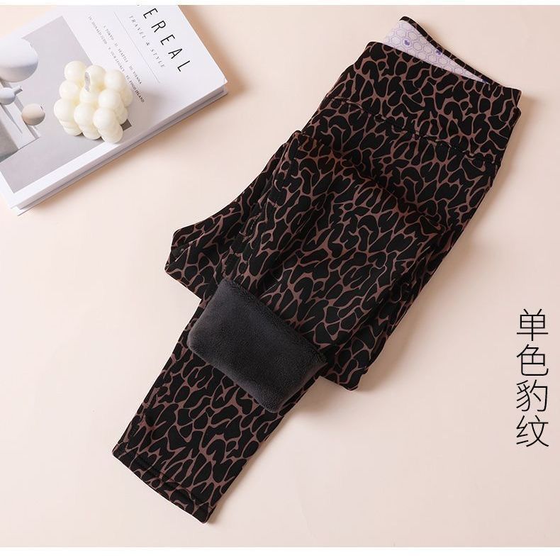 Nuevo calentamiento y grosor damas de cintura alta de mediana edad pantalones de algodón de algodón de caño y invierno pantalones de caño de flores cortas y pantalones de calzado