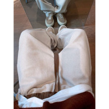 日系复古慵懒撞色休闲裤男2023年秋冬季新款宽松抽绳毛呢料弯刀裤