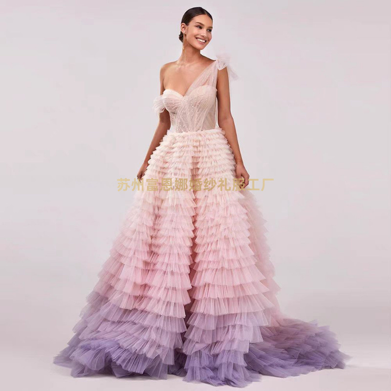 Cross Border New Product Banquet Princess Prom Dress Elegant Cake Sweetheart Tulle Layered Evening Dress Formal Occasion