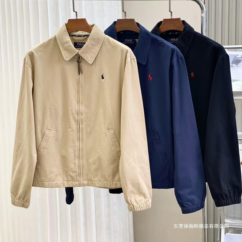 Cross-border original product, complete set, Ralph Lauren old money style, men's black cotton zip-up casual jacket