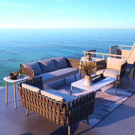 ✅户外沙发庭院组合别墅花园露台藤编防水防晒藤椅露天铝合金藤沙