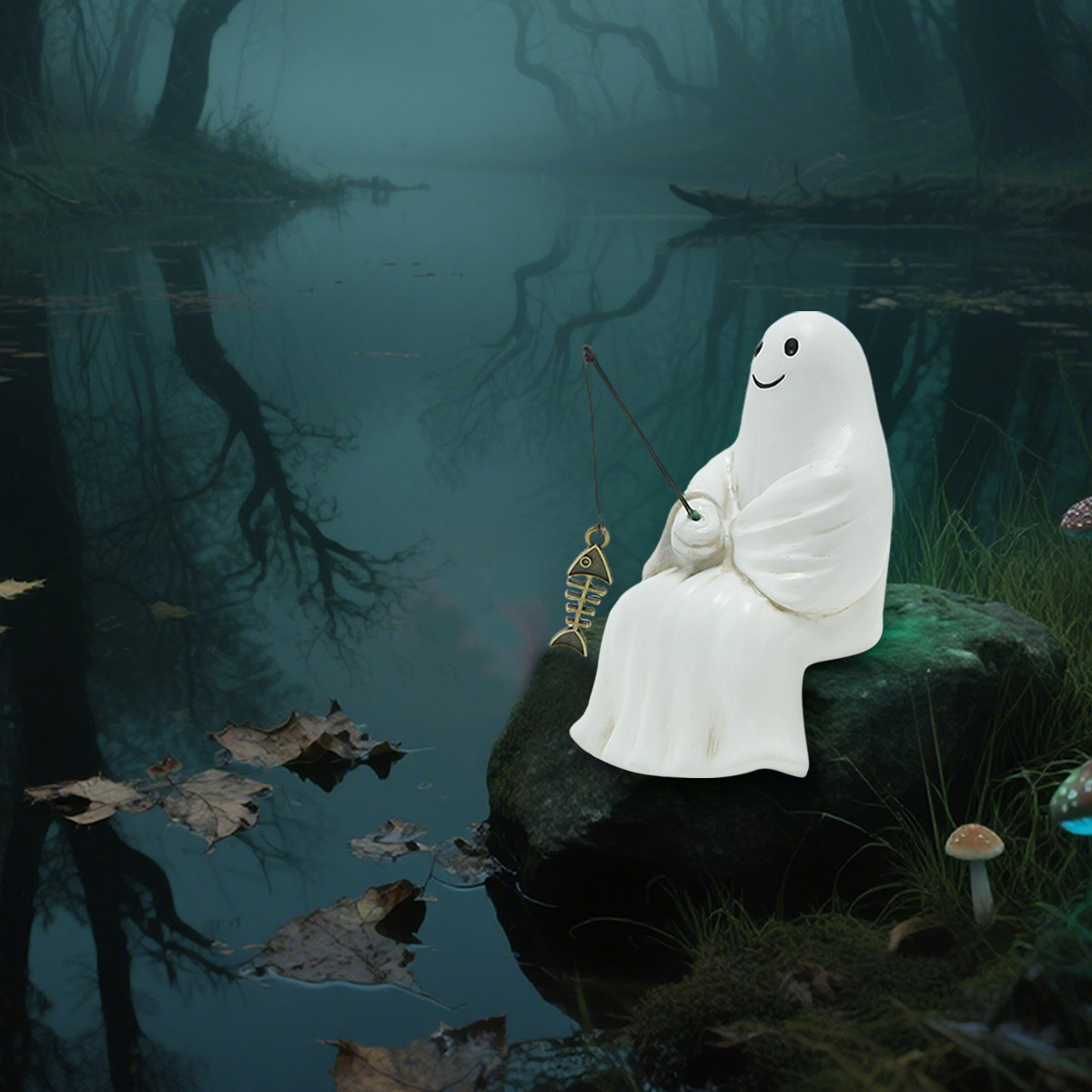 Halloween Resin Little Ghost Fishing Ornaments Ghost Festival Park Home Desktop Creative Skull Fishing Ornaments 