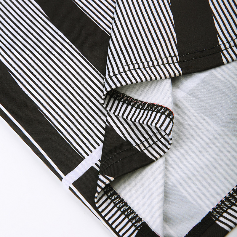 Fashion Stripe High Neck Long Sleeve Printing Zipper Spandex Polyester Above Knee Sheath Dress