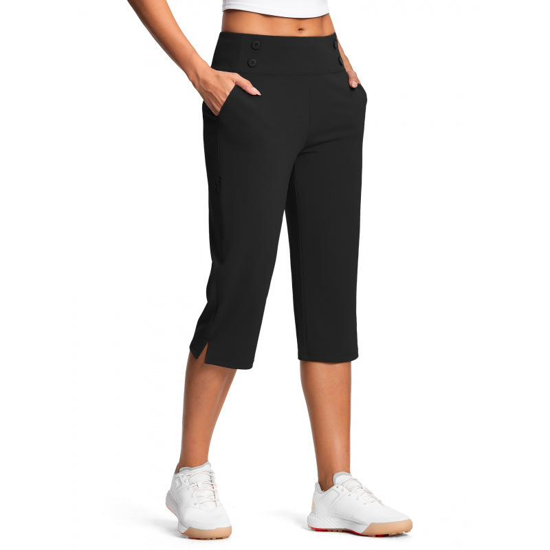 2025 New Cross-Border European and American Style Women's High-Waisted Capri Pants Straight-Leg Smooth Flared Pants