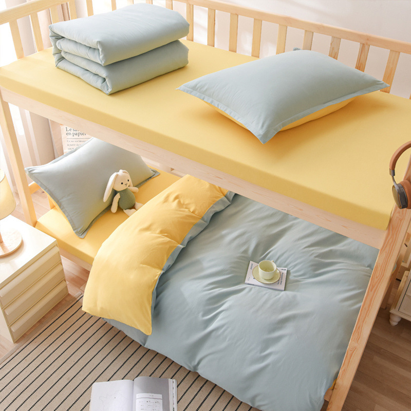 Juego de tres piezas de algodón de color puro, juego de cuatro piezas, dormitorio de estudiantes, cama individual, sábana de algodón, funda de edredón, universal para todas las estaciones