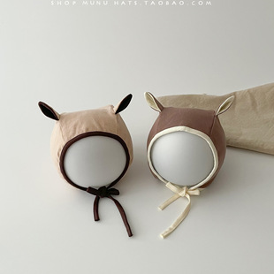 Baby Ear Protection Cap ins Korean Style Small Ear Lace-up Cap Baby Spring and Autumn Cap Foreign Style All-match Windproof Baotou Cap