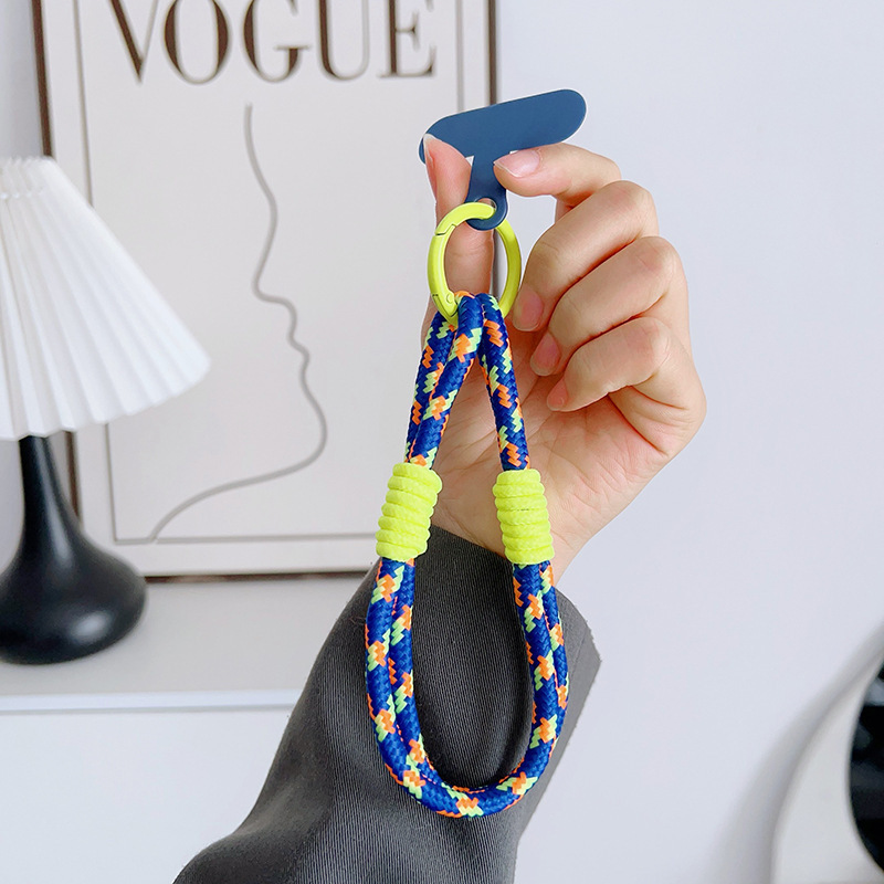 Cordón de teléfono móvil tejido simple de 2 hebras a juego de color de todo fósforo de dopamina, cordón de muñeca corto de nailon, colgante resistente a la pérdida