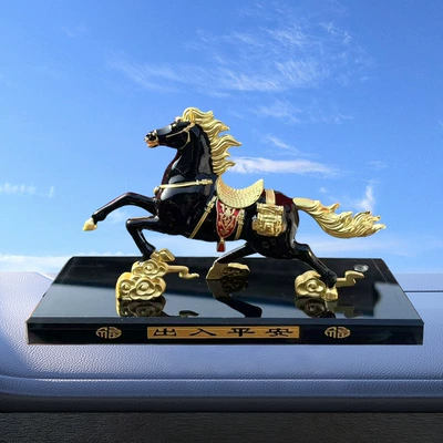 Car ornaments – New Year Horse Year Decorative - instant-success-tabletop-display-black-gold-includes-anti-slip-mat-perfume-flag-not-included