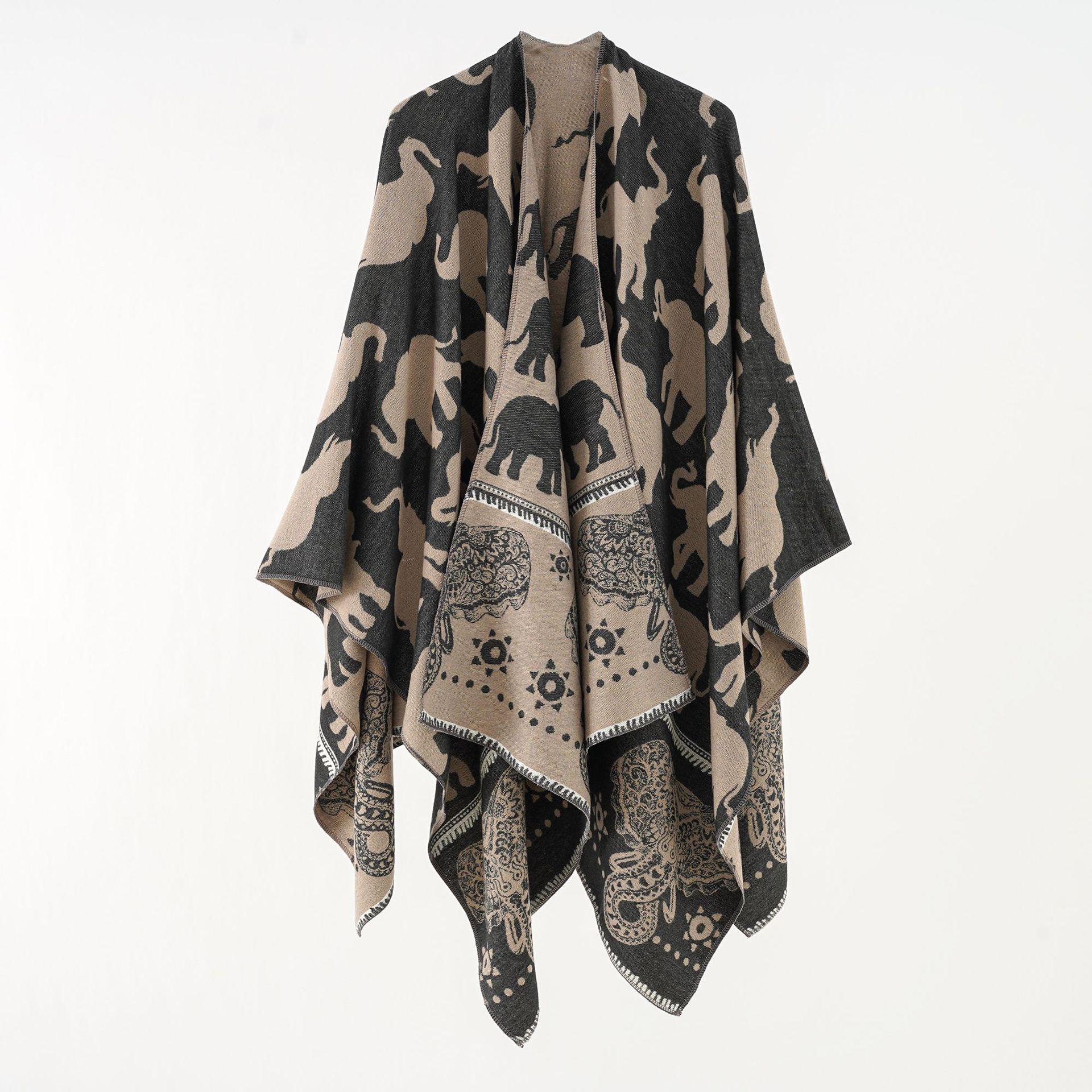 Mantón grande de las mujeres europeas y americanas nuevo otoño e invierno Gran Marca Cachemira-como split Cape bufanda pasarela capa