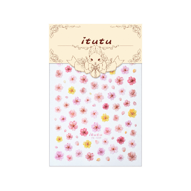 Nuevo color de flor de cerezo seco pegatinas de uñas en línea simulación micro-relievo nuevo tipo de pegatinas de uñas de flores picadas