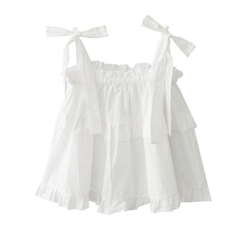 2025 summer new Japanese sweet loose baby style tie bow halter shirt women's solid color vest top