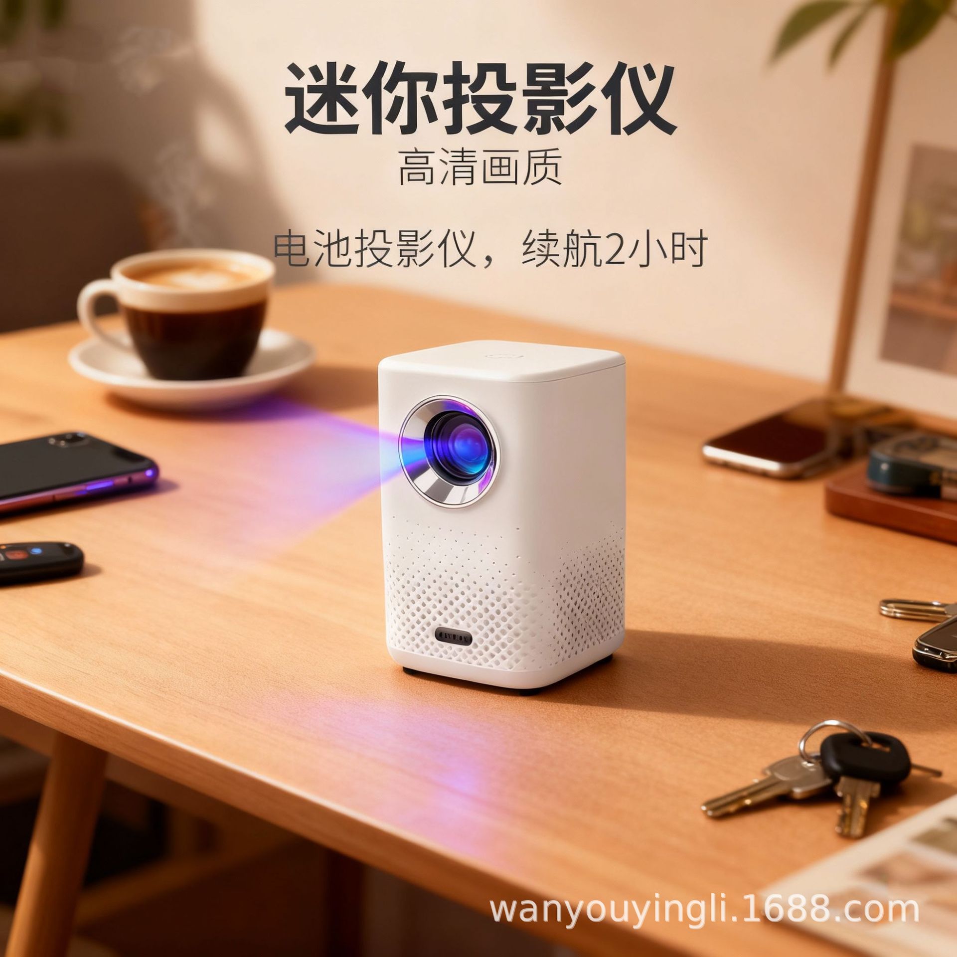 Outdoor Dedicated Battery Rechargeable Projector for Home Use, Portable and Compact, White Wall Projection with Same-Screen Smart Projector