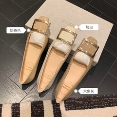 ブドウのお母さんのstudio leeの経典の四角は小さい方の頭の浅い口のハイヒールの女性の夏の太さと平底の通勤する靴を掛けます。