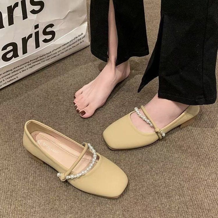 Modas francesas de estilo mary-zhen zapatos para mujeres 2026 nuevos zapatos suaves de perlas, zapatos planos ligeros antideslizantes y superficiales.