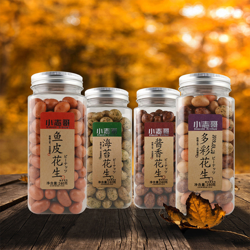 小志哥鱼皮花生海苔酱香鱼皮多彩四口味花生240g网红休闲零食批发