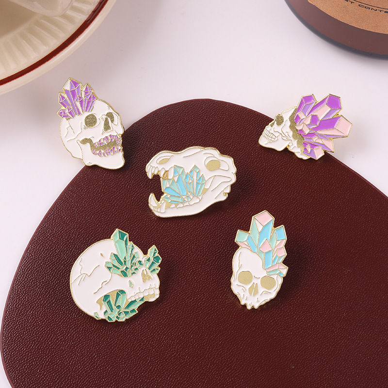 creative colored diamond skull shape drip oil badge brooch 12pcs set