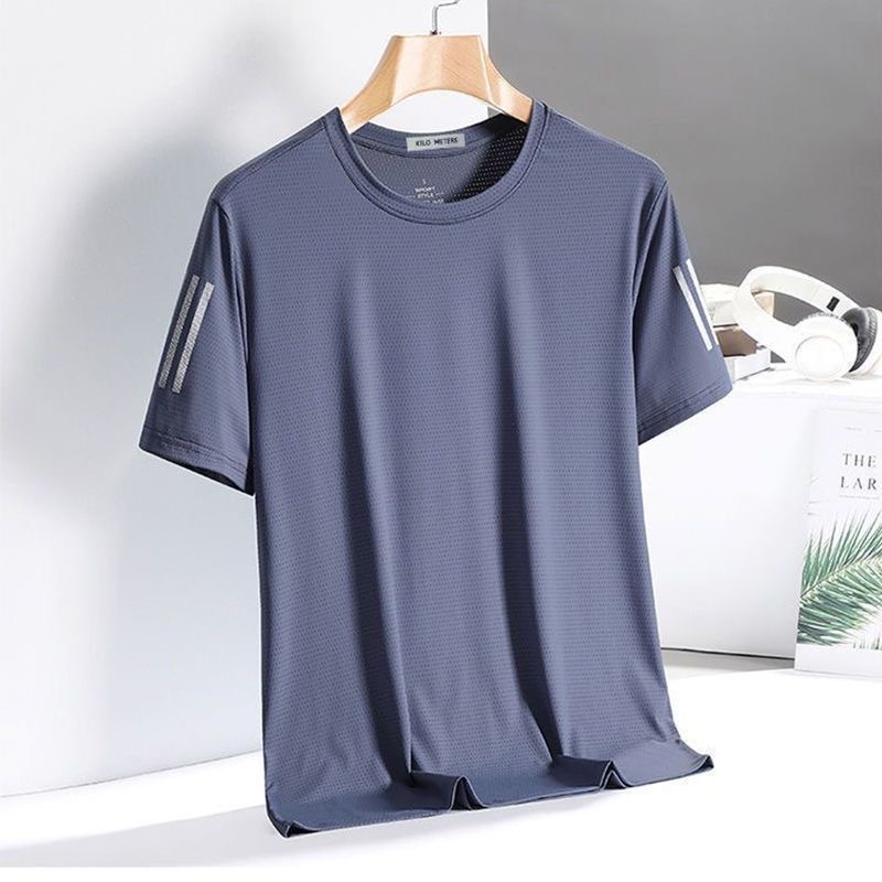 [Three-bar mesh T] Mist blue