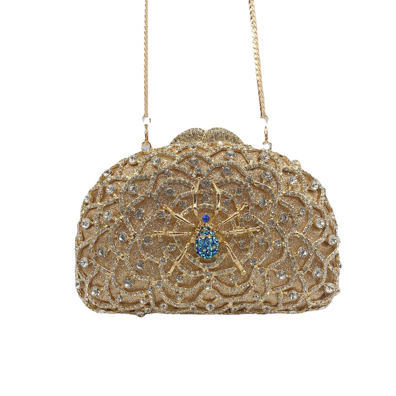 Túi clutch nữ hình nhện kim loại đính đá dạ tiệc phong cách Âu Mỹ — Màu vàng