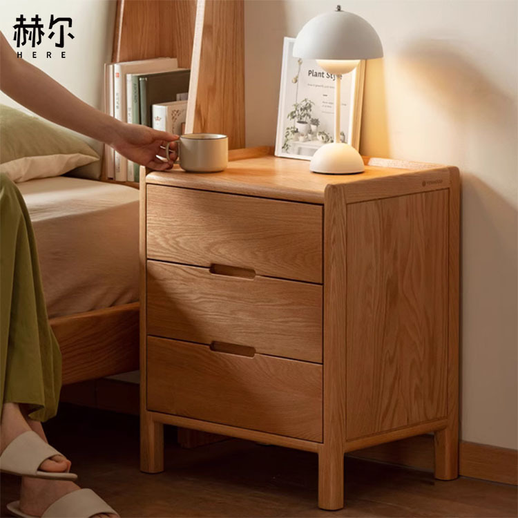 Solid Wood Bedside Cabinet Nordic Bedroom Storage Cabinet Modern Minimalist Storage Cabinet Oak Three-Drawer Bedside Cabinet
