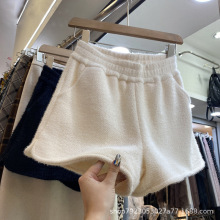 水貂绒短裤女秋冬季加厚外穿a 字阔腿毛线针织女式冬天打底配靴子