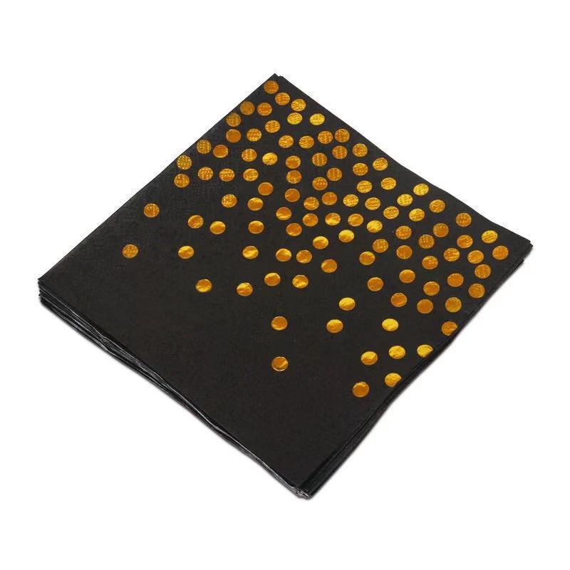 Bronceado punto negro vajilla engrosada taza de papel pastel plato de papel cuchillo de oro tenedor cuchara tejido decoración del partido suministros traje