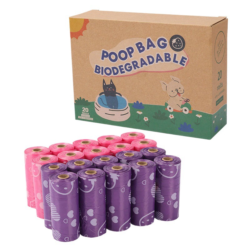 Биоразлагаемые пакеты для уборки за животными со вкусом клубники, утолщенные и прочные пакеты для мусора, диспенсер для собак (для трансграничной торговли).