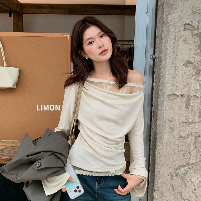 THE LIMON Lemon Green Tea 2026 Autumn Lace Patchwork Long-Sleeve T-Shirt, Women's Slim-Fit Base Layer Top THE LIMON Lemon Green Tea 2026 Autumn Lace Patchwork Long-Sleeve T-Shirt, Women's Slim-Fit Base Layer Top
