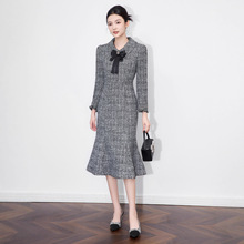 25111108-轻奢精致名媛小香千金风粗花呢鱼尾连衣裙收腰修身气质
