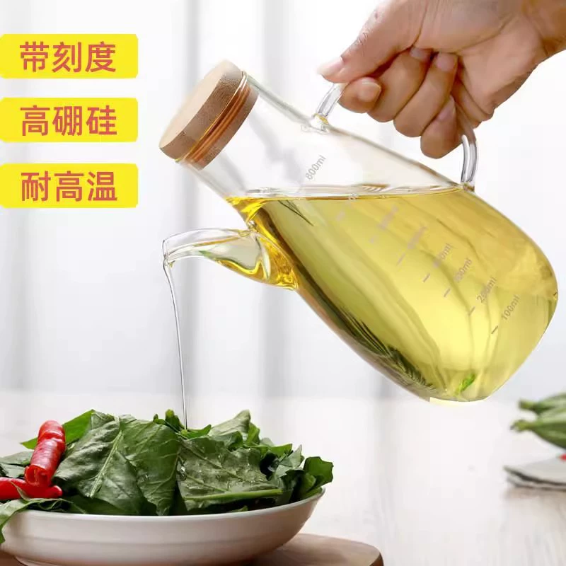 Cross-border supply of high borosilicate glass oil storage kettle with scale and controllable oil kettle for kitchen organization soy sauce and vinegar bottles