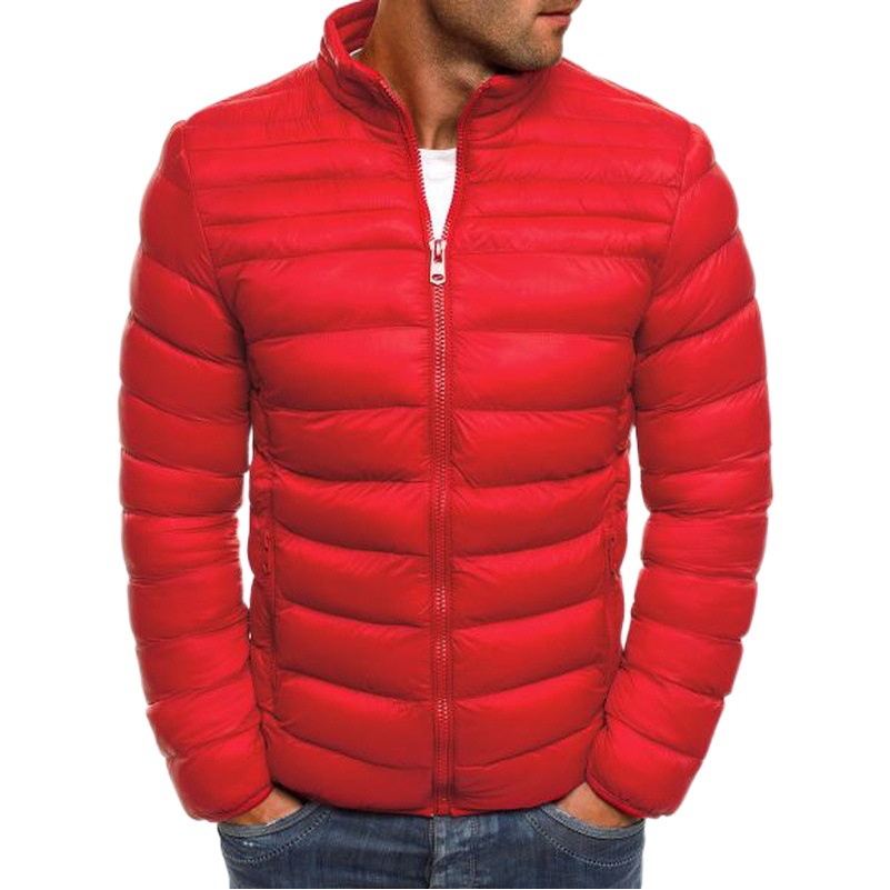 Chaqueta acolchada de algodón para hombres de comercio exterior 2019 Invierno nuevo color puro Chaqueta acolchada de algodón para hombres simple Cuello alto de moda Chaqueta acolchada de algodón de manga larga