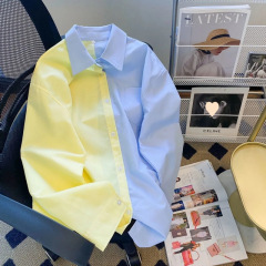 2025春の服の新型の塩系の女性の上着の長袖のファッションの色合わせのシャツの韓国版のゆったりしている学院の風の洋風のシャツ