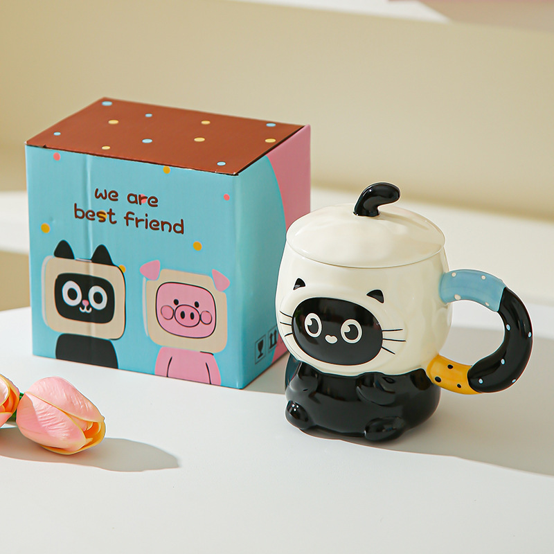 Caricatura encantadora cerimía cerámica con tapa para dar a la chica cumpleaños amiga práctica acompañante caja de regalo