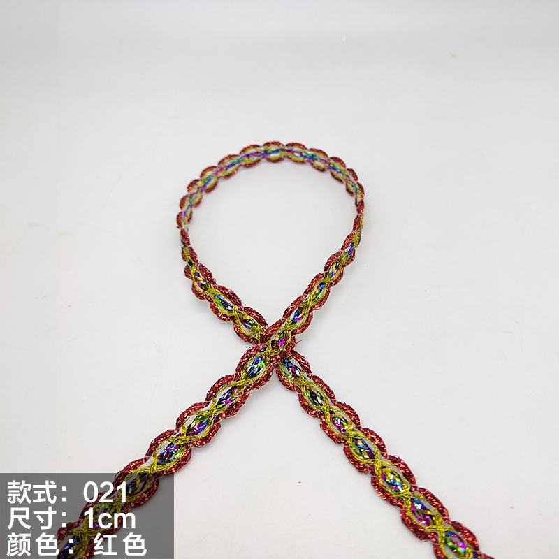 Colorido encaje de oro y plata perlas de triángulo de seda al por mayor de oro y plata cebolla diente borde DIY rendimiento accesorios de ropa estilo étnico cinta