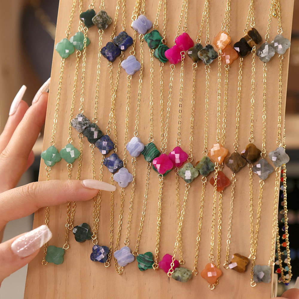 Fashion Bohemian Style Colorful Crystal Glass Beaded Four-Leaf Clover Necklace