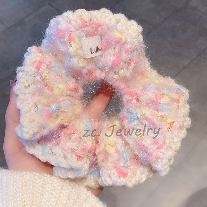 Rosa coreana ~ Corazón de la niña tejido a mano de lana collar dulce y fresco anillo de cabello simple adornos para el cabello