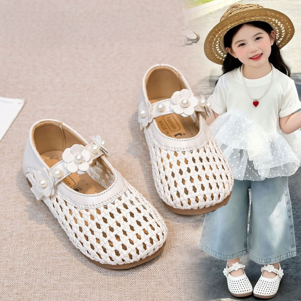 Zapatos romanos trenzados para niñas 2026 verano nuevo niño de moda universal hueco con suela suave zapatos de princesa zapatos