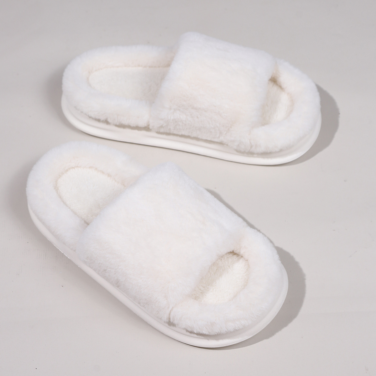 Pantofole morbide in pelo di coniglio, alla moda, resistenti all'usura, aperte, spesse, per la casa_voghion.com