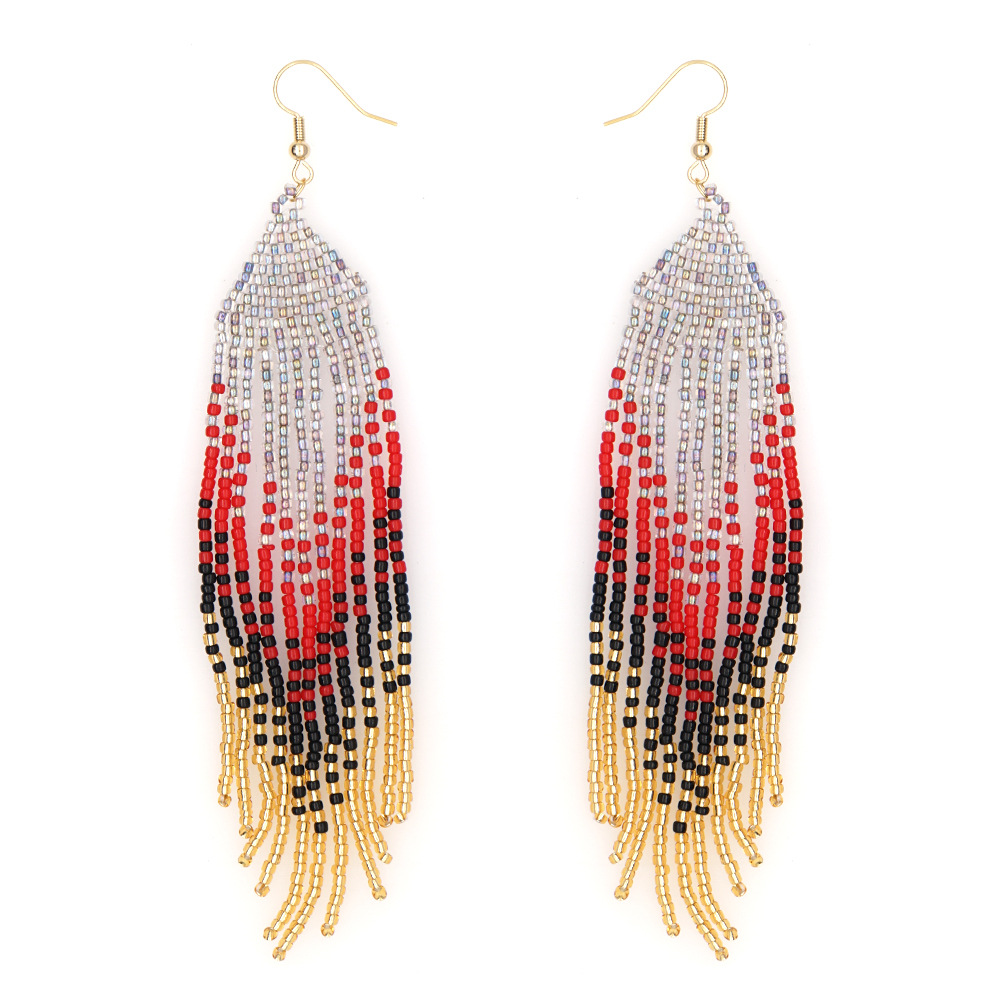 Retro Multicolor Glass Beaded Tassel Women's Drop Earrings 1 Pair display picture 3