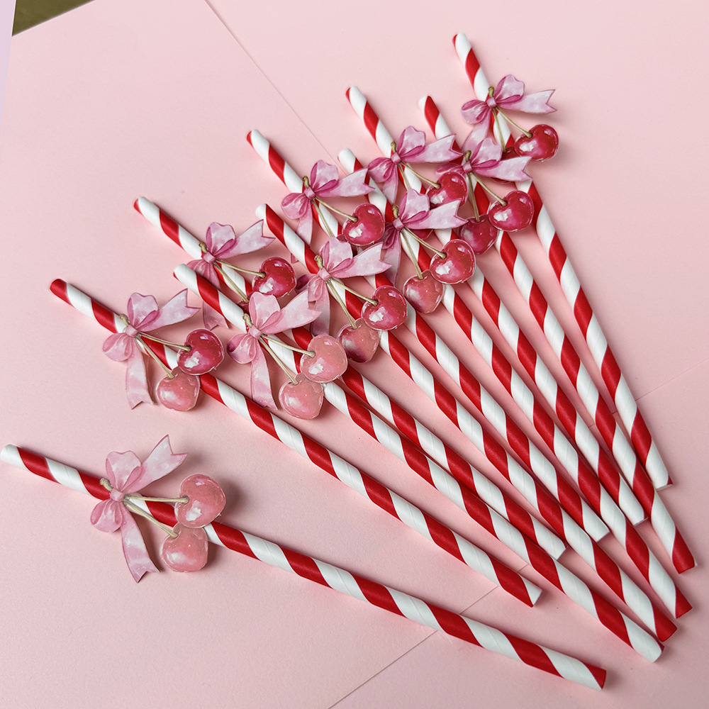 Suministros para fiestas transfronterizas Fruta creativa Limón Cereza Papel desechable Pajita Jugo Bebida Pajita Spot al por mayor