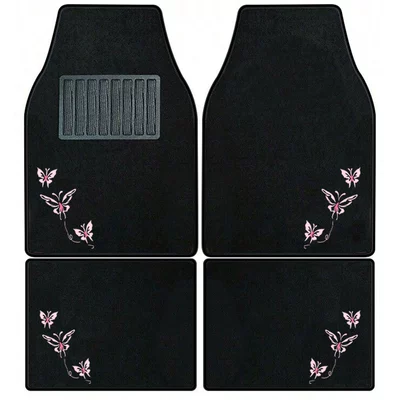 four-piece set, car floor mat | Universal Foot Pad - three-butterflies-black-border-universal-car-floor-mat-set