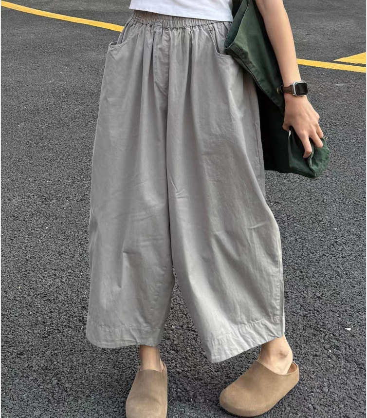 Quần culottes nữ ống rộng vải khô nhanh phong cách Nhật thoải mái — Quần xám chi tiết 3