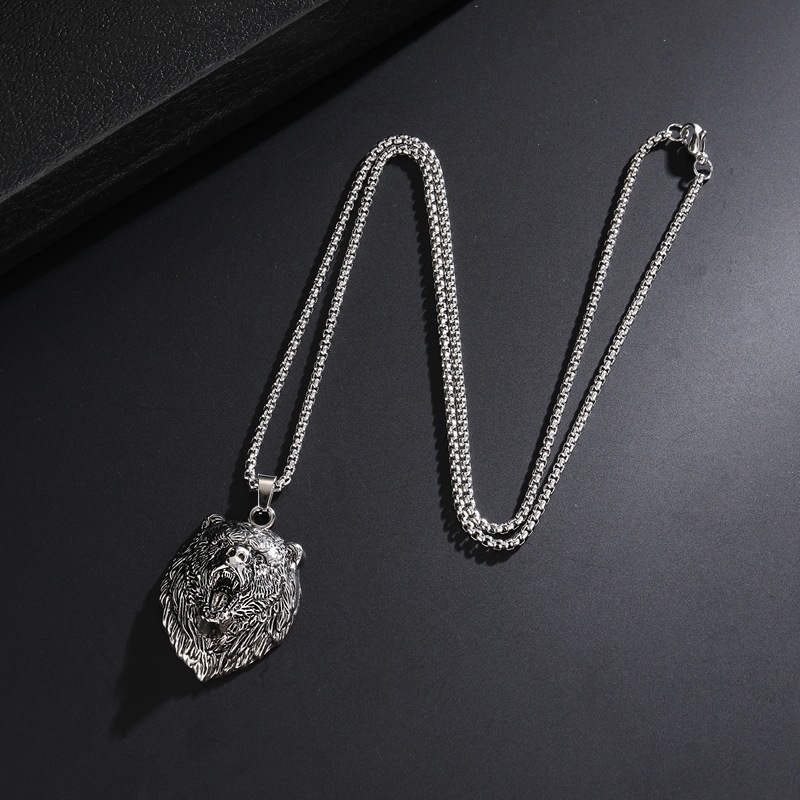 Unique Bold Wolf Head Alloy Pendant Necklace European and American Punk Hip-Hop Exaggerated Tiger Head Stainless Steel Long Necklace