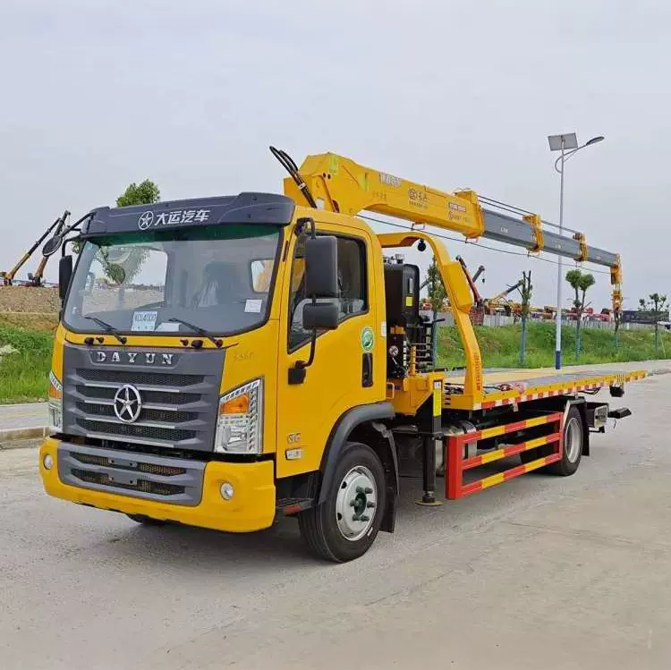 国六大运8吨多功能一拖二吊道路救援平板运输清障车 园林吊装吊车