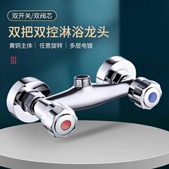 ダブルスイッチシャワーの蛇口の浴室の浴槽の蛇口の冷熱の精銅のダブルハンドルのダブルコントロールは壁式の混水弁に入ります。
