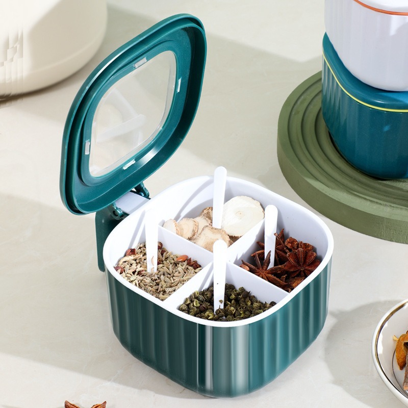 Caja de condimentos Cocina multifuncional Caja de almacenamiento de condimentos domésticos de cuatro en uno Caja de condimentos a prueba de humedad y polvo