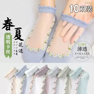 新品碎花水晶袜子女夏季薄款小菊花ins短袜女款低帮防臭透气短袜