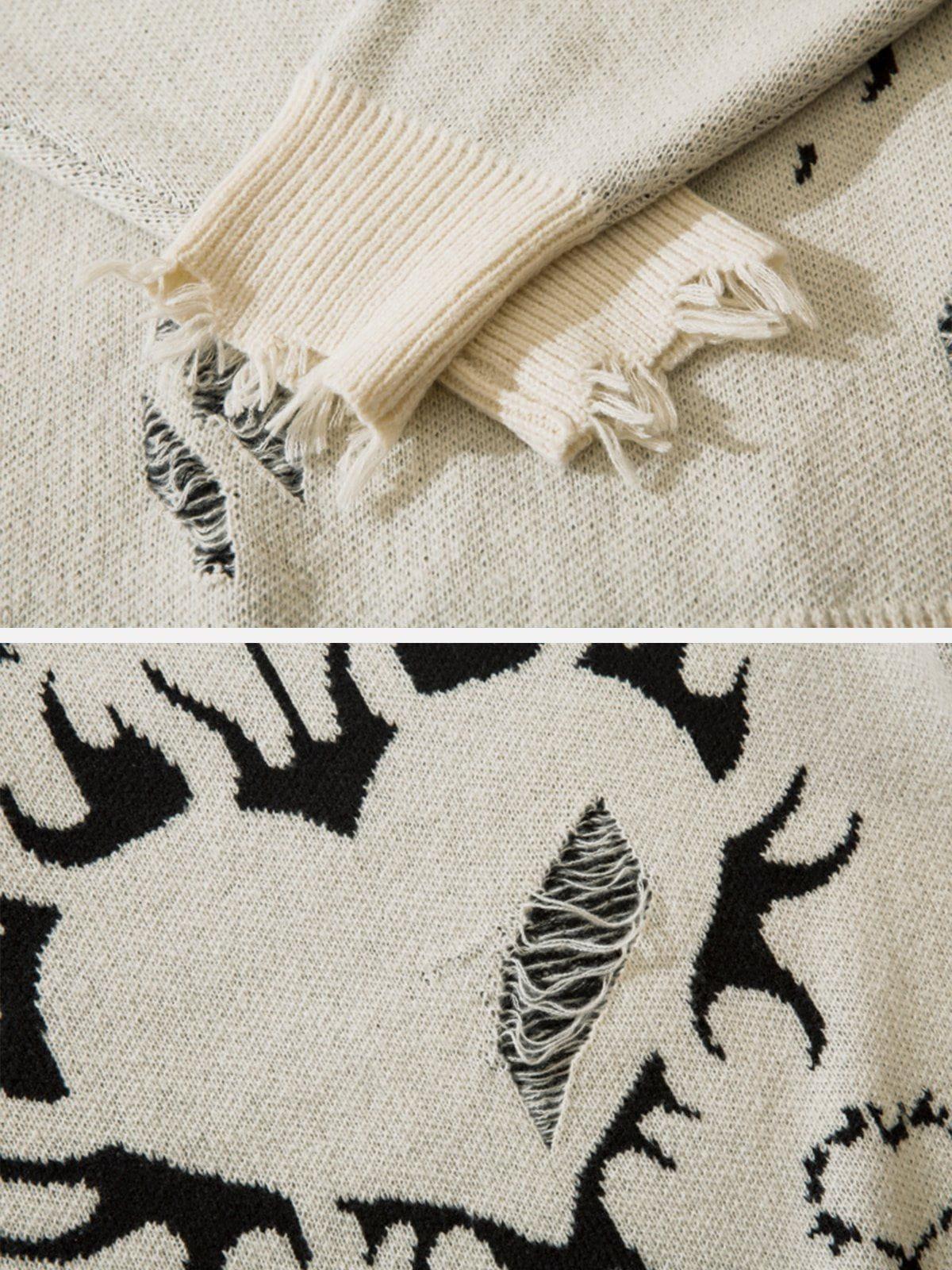 Herrenbekleidung Mode Retro Hip Hop lockerer Freizeitpullover Herzförmiger Flammenloch-Jacquardpullover Herren- und Damenoberteile_voghion.com