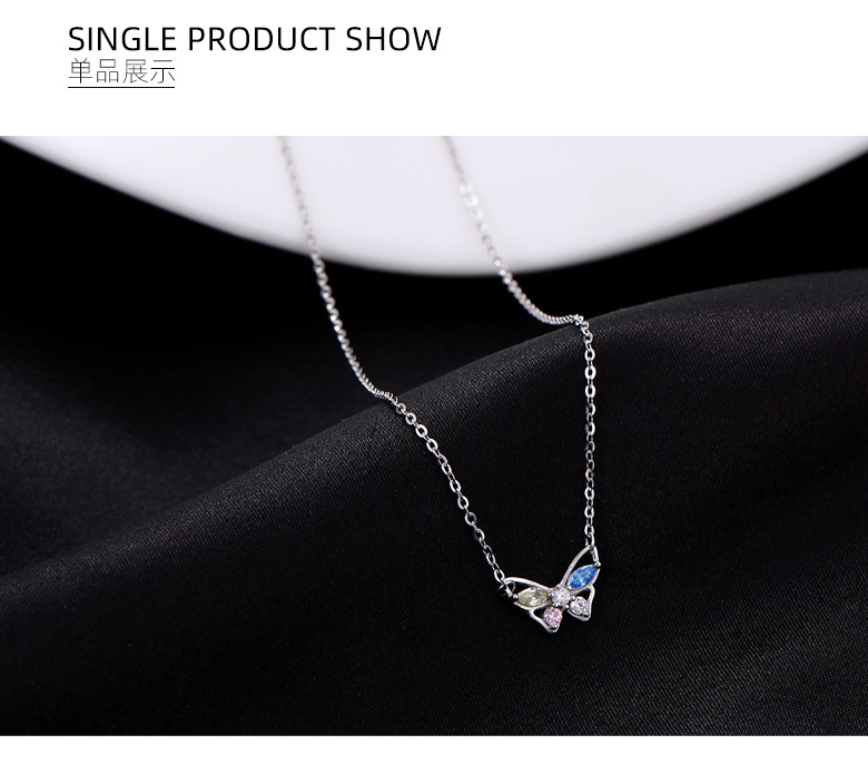 925 Silver Animal Butterfly Colorful Zircon Valentine'S Day Mother'S Day Necklace display picture 8
