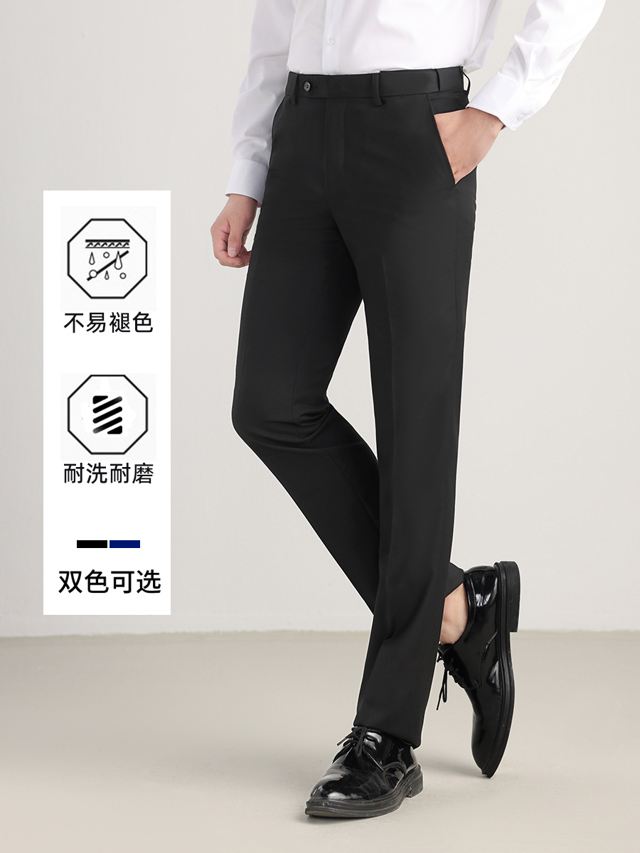 Pantalones de traje para hombre, pantalones de vestir profesionales para hombre, pantalones de negocios para hombre, pantalones negros de cintura media-alta y pierna recta, estilo de negocios ligero image 5
